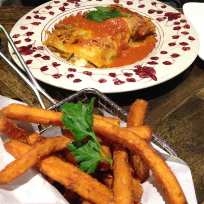Lasagne and Sweet Potato Chips