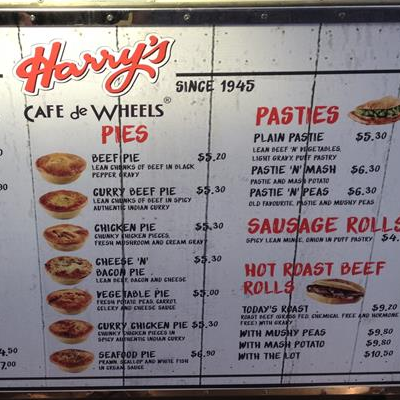 Harry's Cafe de Wheels Menu