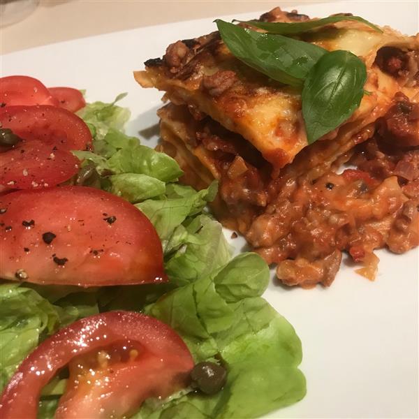 Homemade lasagne with side salad