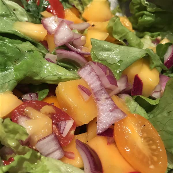 Healthy mango salad closeup