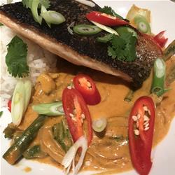 Thai Red Curry with Crispy Skin Salmon